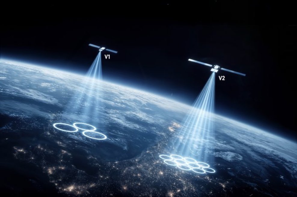 Starlink V1 and V2 beams over Earth