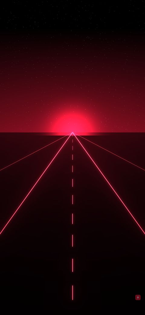 A glowing road running to a red horizon.