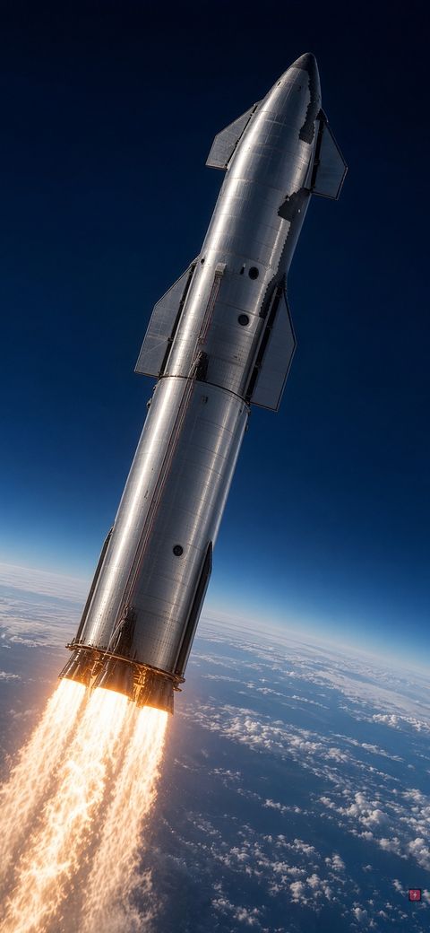 A rocket climbing over Earth. Created by Alex.